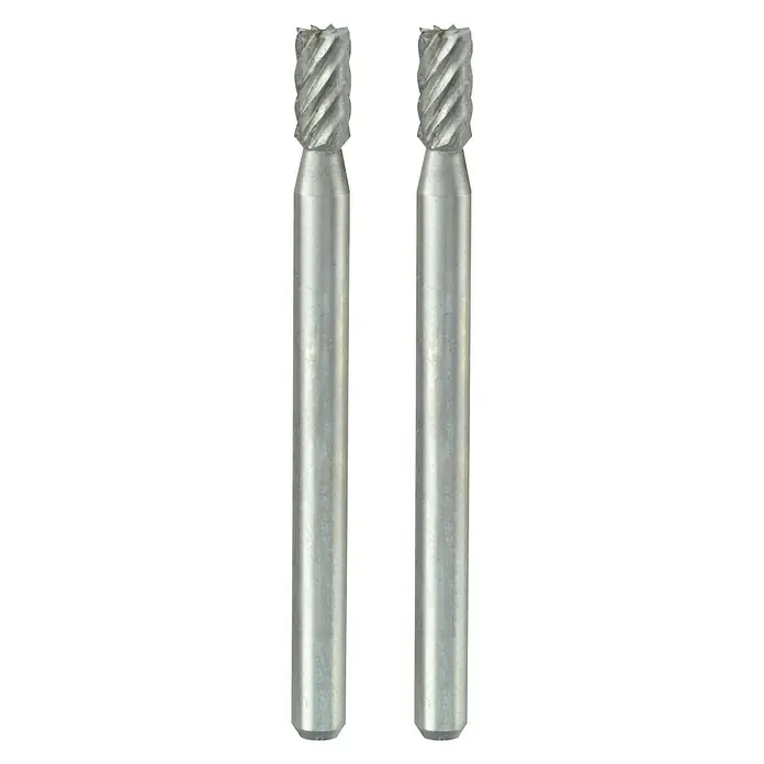 Proxxon Fräser 28722 - Durchmesser Kopf: 3 mm, Wolfram-Vanadium Stahl, 2 Stk. - Zwei zylindrische Frässtifte mit spiralförmigem Schneidkopf aus Metall, ideal für präzise Bearbeitung und Formgebung.