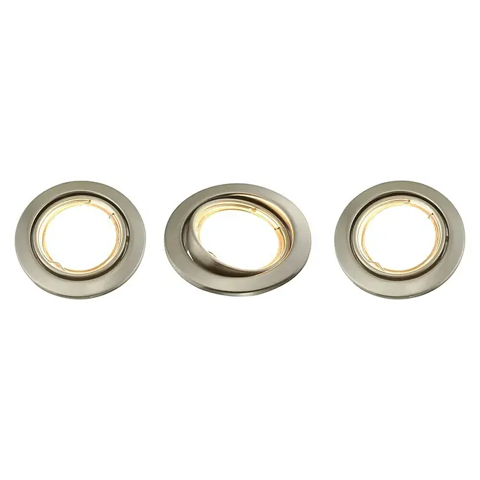 Tween Light LED-Einbauleuchten-Set - 9 W, Nickel matt, 3 Stk., Warmweiß - Eine Reihe von drei runden Deckenleuchten in gebürstetem Nickel mit warmweißem Licht. Ideal für moderne Innenräume.