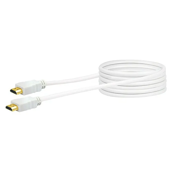 Schwaiger HDMI-Kabel - 3 m, Vergoldete Kontakte, Weiß - Weißes HDMI-Kabel, zusammengerollt und mit vergoldeten Anschlüssen für hochwertige Verbindungen.