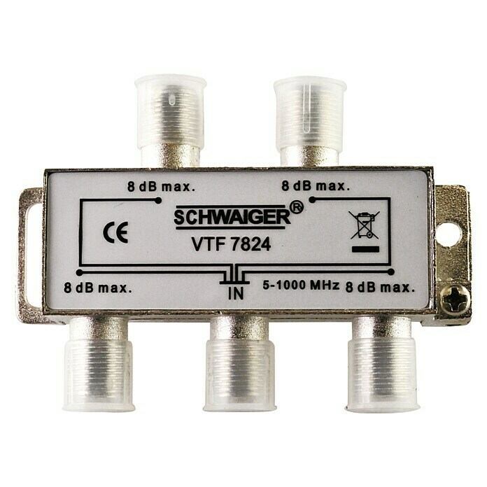 Schwaiger Verteiler4-fach, F-Buchse, 5 - 1.000 MHz, 8 dB Front View