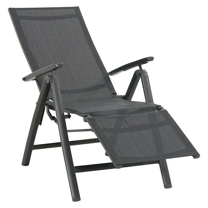 Sunfun Maja Tumbona reclinable - Aluminio/Textiline, Respaldo regulable, Antracita, An x Pr x Al: 61 x 69 x 111 cm - Tumbona gris ajustable con reposabrazos y reposapiés, perfecta para relajarse al aire libre. La silla es plegable para un fácil almacenamiento.