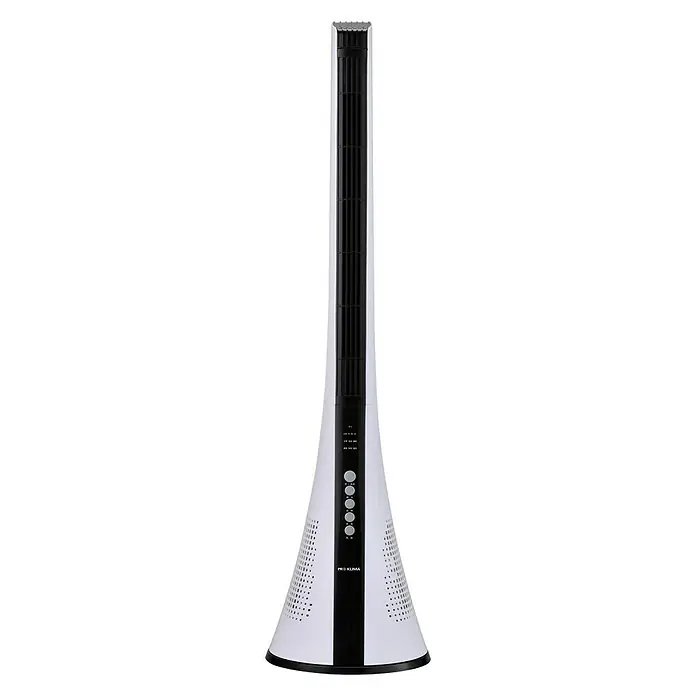 PR Klima Ventilador de torre Design - Blanco/Negro, 110 cm, 40 W - Imagen de un ventilador de torre en blanco y negro con diseño elegante e interfaz de control.