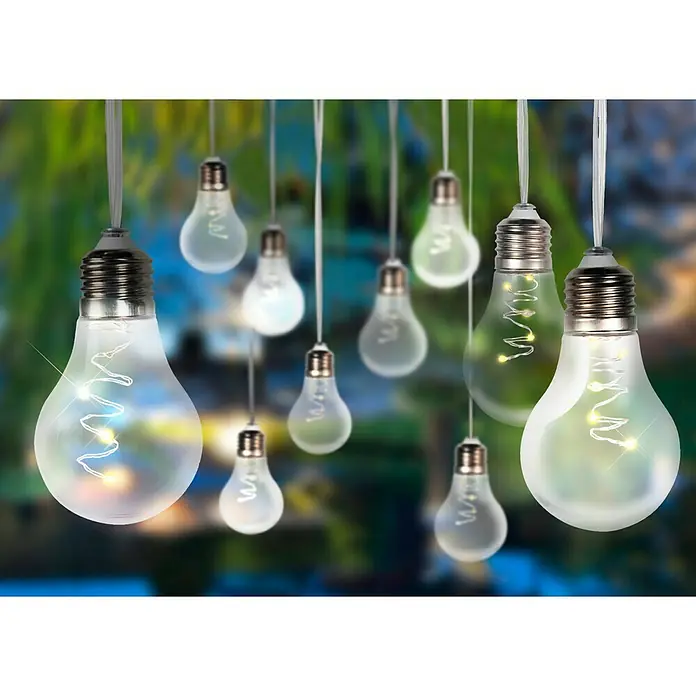 Globo Solar-Lichterkette - Klar - Dekorative Glühbirnen-Lichterkette mit warmweißen LEDs, perfekt für den Außenbereich und zur stimmungsvollen Beleuchtung des Gartens.