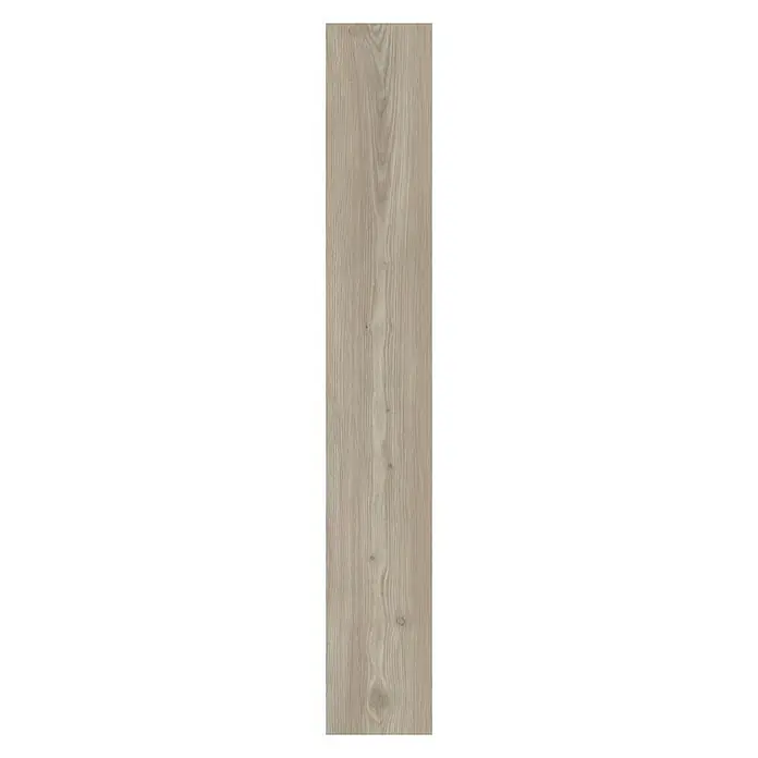 Vinylbodenmuster Strong SPC Groda - 280 x 160 x 3,8 mm, Landhausdiele - Einzelne Holzbodenplanke in hellem Grau mit natürlicher Holzmaserung für moderne Innenräume.