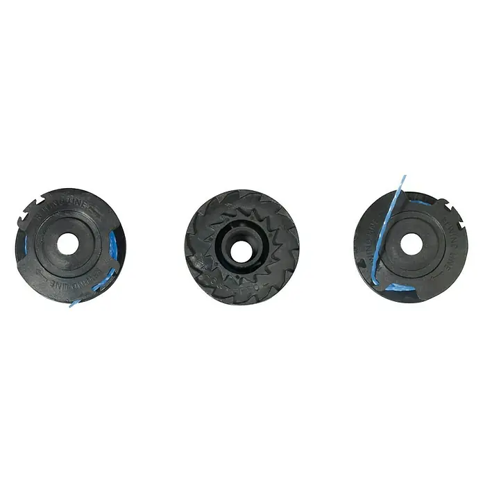 Ryobi Bobina de hilo de recambio RAC125 - Longitud de hilo: 4 m, Grosor de hilo: 1,6 mm, Específico para: Recortabordes batería Ryobi - Tres carretes de hilo para recortadora, útiles para el cuidado del césped y la jardinería, mostrados en detalle.