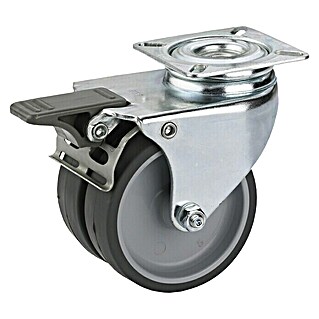 Dörner & Helmer Apparate-Doppelrolle (Durchmesser Rollen: 50 mm, Traglast: 80 kg, Gleitlager, Mit Platte und Feststeller)