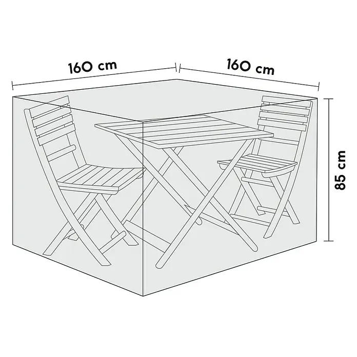SENSUM Balkon-Set-Schutzhülle - Polyester, Grau, 140 g/m² - Abbildung einer Schutzhülle für ein Gartentischset mit den Maßen 160x160x85 cm zum Schutz vor Wettereinflüssen und Schmutz.