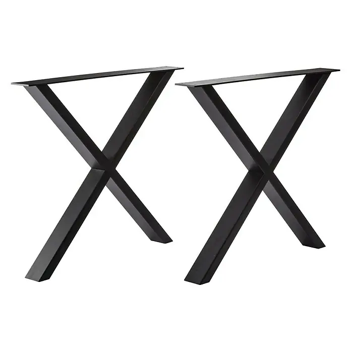 Pur Iternal Black Edition Tischbein - 700 x 100 x 723 mm, Schwarz, X-Form, Passend für: Tischplatten Breite 80 – 90 cm, 2 Stk. - Zwei schwarze, X-förmige Tischbeine aus Metall, ideal für moderne Möbeldesigns.