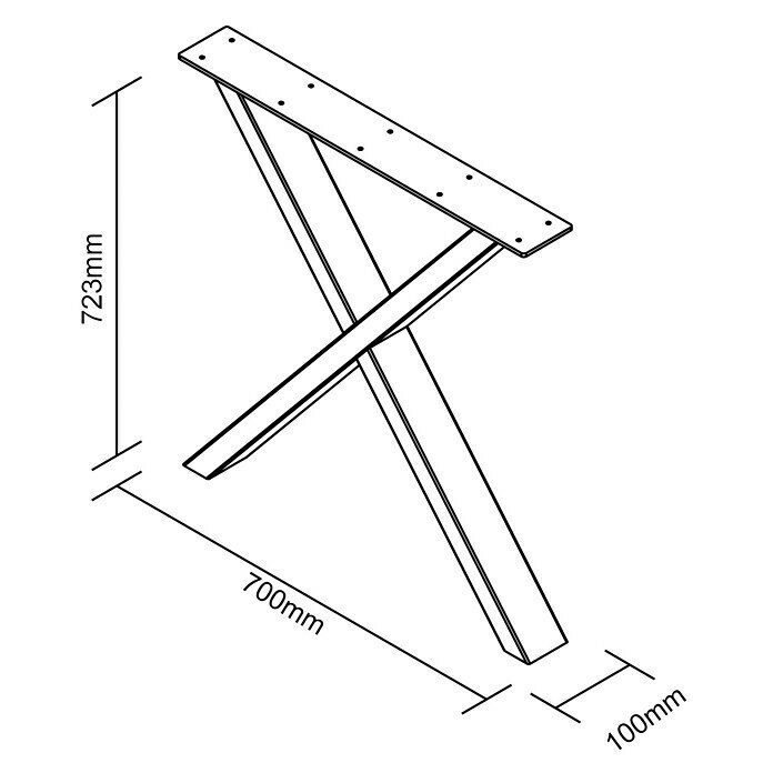 Pur Iternal Black Edition Tischbein700 x 100 x 723 mm, Schwarz, X-Form, Passend für: Tischplatten Breite 80 – 90 cm, 2 Stk. Sketch