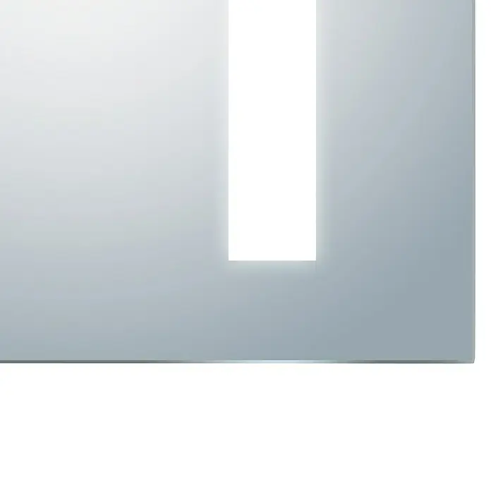 DSK LED-Spiegelschrank Aluminio Sun - B x H: 80 x 70 cm, Aluminium, Silber - Nahaufnahme eines modernen Spiegels mit integrierter LED-Beleuchtung, der ein elegantes und minimalistisches Design aufweist.