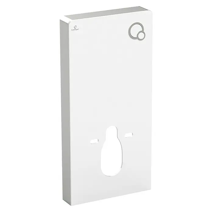 Camargue Sanitärmodul für Wand-WC - 2-Mengen-Spülung, 10,8 x 48,3 x 100 cm, Glasverkleidung, Weiß - Produktansicht eines weißen Camargue-Handtuchpapierspenders mit einer tropfenförmigen Öffnung.
