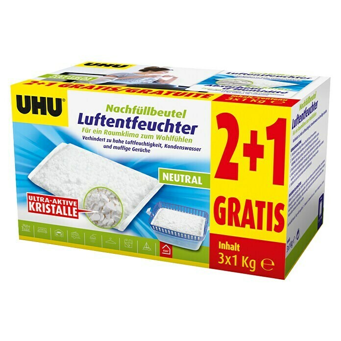 UHU Luftentfeuchter Nachfüllpack-Aktion 2 + 13 Stk. x 1.000 g Diagonal View