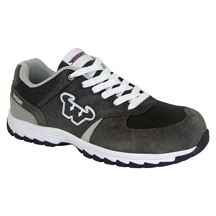 Wisent Zapato bajo de seguridad - 42, Clase de protección según EN ISO 20345: S3, Gris Charcoal - Zapato de seguridad Wisent gris con suela blanca y cordones. Comodidad y protección en el trabajo.
