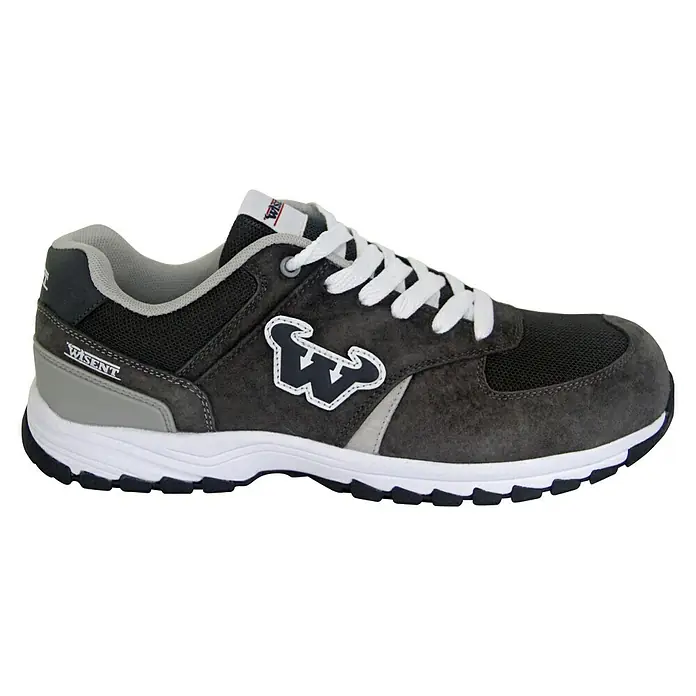 Wisent Zapato bajo de seguridad - 42, Clase de protección según EN ISO 20345: S3, Gris Charcoal - Zapato de seguridad Wisent gris con suela y cordones blancos, ofrece protección y comodidad óptimas en el trabajo.