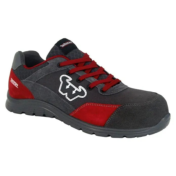 Wisent Zapato bajo de seguridad - 41, Clase de protección según EN ISO 20345: S3, Rojo - Zapato de seguridad gris con detalles rojos y cordones. Ideal para protección y comodidad en el trabajo.