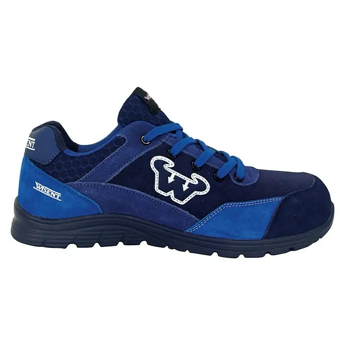 Wisent Zapato bajo de seguridad - 36, Clase de protección según EN ISO 20345: S3, Azul - Zapato de seguridad azul Wisent con cordones y logotipo en el lateral. Calzado de trabajo resistente y cómodo.