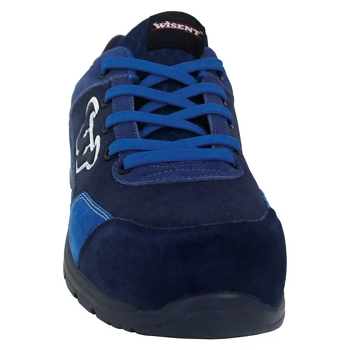 Wisent Zapato bajo de seguridad - 36, Clase de protección según EN ISO 20345: S3, Azul - Imagen de un solo zapato de seguridad Wisent azul marino con cordones azules y suela negra.