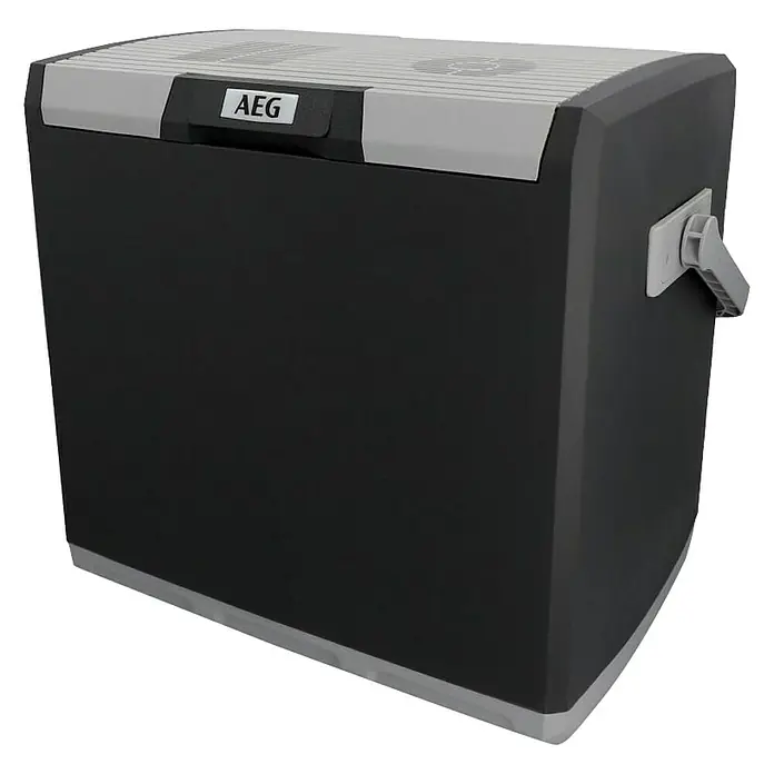AEG Kühlbox KK28 - Fassungsvermögen: 28 l, Grau - Tragbare AEG Kühlbox für unterwegs, ideal zum Kühlen von Speisen und Getränken. Die Box ist schwarz und grau.