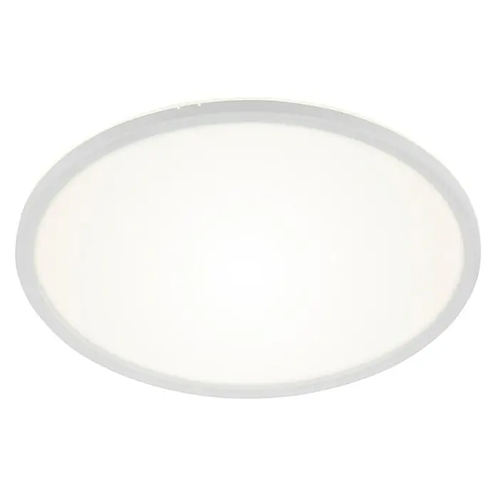 Briloner Lámpara LED decorativa Backlight - 22 W, Ø x Al: 42 x 2,9 cm, Blanco, Blanco neutro - En la imagen se muestra una lámpara de techo ovalada blanca con un diseño sencillo. La lámpara proporciona una iluminación uniforme a la habitación.