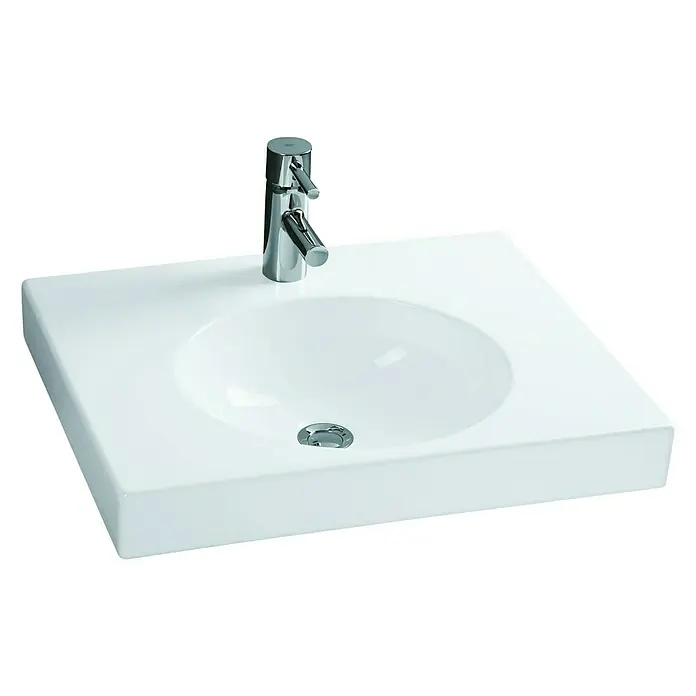 Geberit Preciosa Waschtisch II - 60 x 50 cm, Ohne Spezialglasur, Hahnloch: Mitte, Ohne Überlauf, Weiß - Keramikwaschbecken mit modernem Chromhahn. Elegantes Design für stilvolle Badezimmer, mit rechteckiger Form und abgerundetem Becken.
