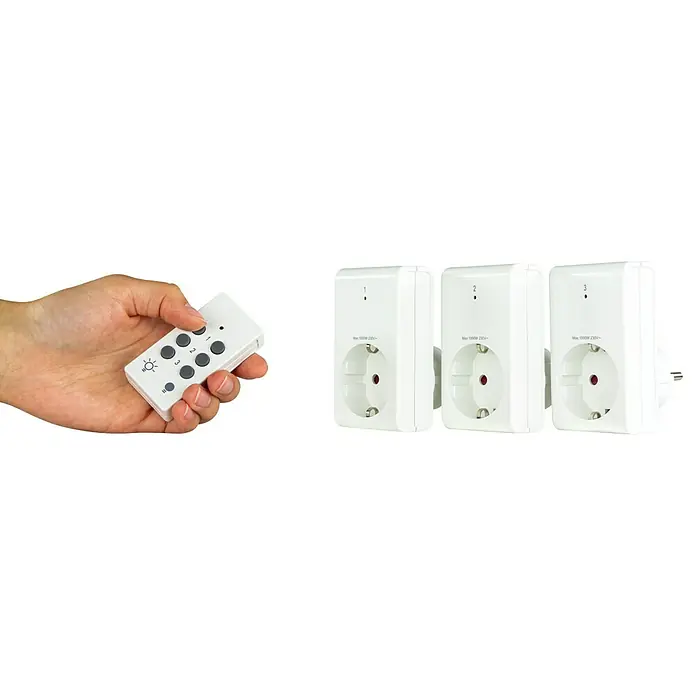REV Funksteckdosen-Set 3+1 - Weiß, Reichweite Funk: 25 m - Weiße Funksteckdosen mit Fernbedienung zum Schalten von Geräten per Funk. Ideal für schwer zugängliche Stellen im Haus.