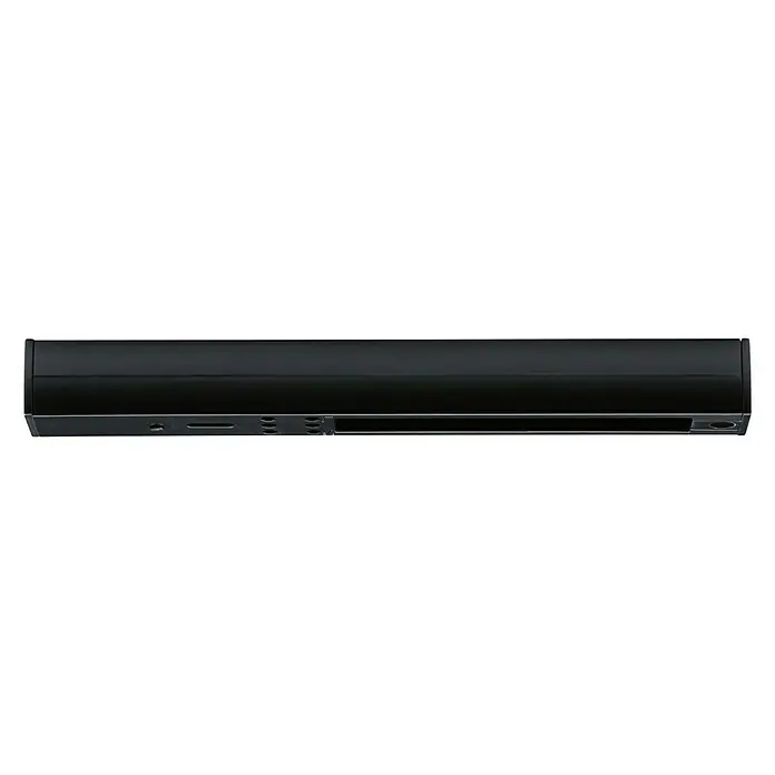 Paulmann URail End-Einspeisung - 16,1 cm, 1.000 W, Schwarz - Nahaufnahme eines schlanken, schwarzen Heizstrahlers mit reflektierender Oberfläche und minimalistischem Design.