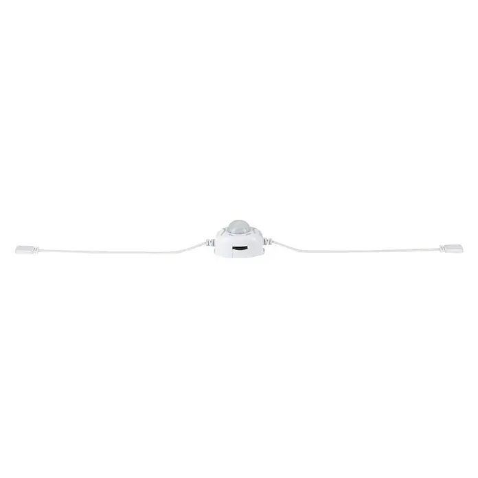 Paulmann MaxLED Sensor de movimiento - Blanco - Primer plano de un sensor de movimiento blanco con cables sobre un fondo negro.