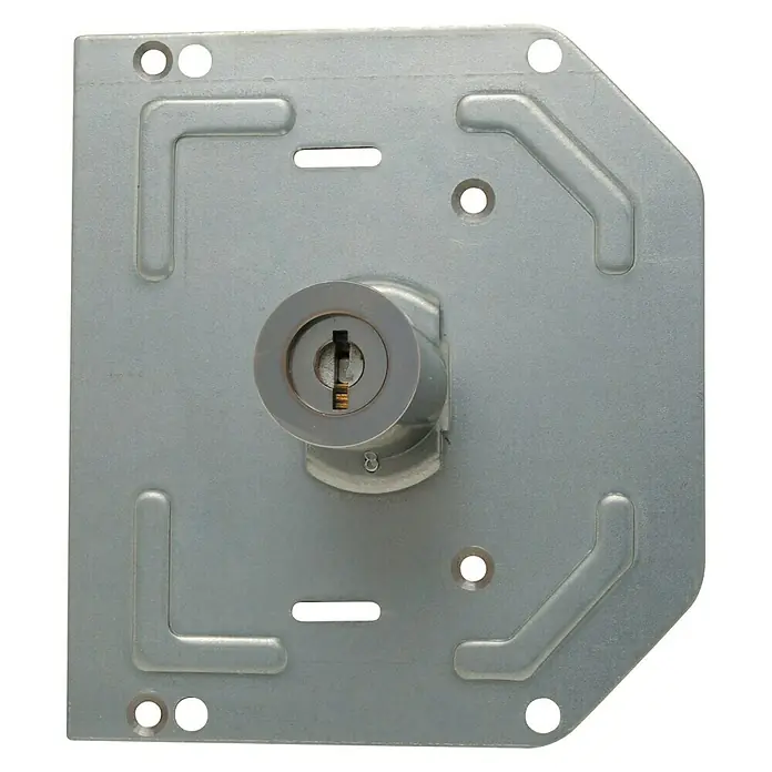 Tover Cilindro de recambio T2 - L x An x Al: 50 x 126 x 124 mm, DIN-Izquierda, Cromado - Placa de cerradura metálica con un cilindro en el centro. Ideal para montar en armarios y cajones para mayor seguridad.