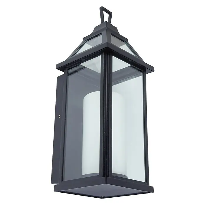 Lutec Aplique exterior LED Hom - 16 W, 16,2 x 14,5 x 39 cm, Negro, IP44 - Un elegante aplique de pared negro con paneles de vidrio transparente, que ofrece un ambiente moderno y elegante para cualquier espacio exterior.