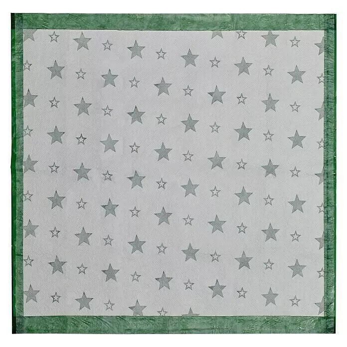 Krinner Weihnachtsbaum-Decke - Textil, Grün, Rot, Eckig - Weißes Saugkissen mit grauen Sternen und grünem Rand.
