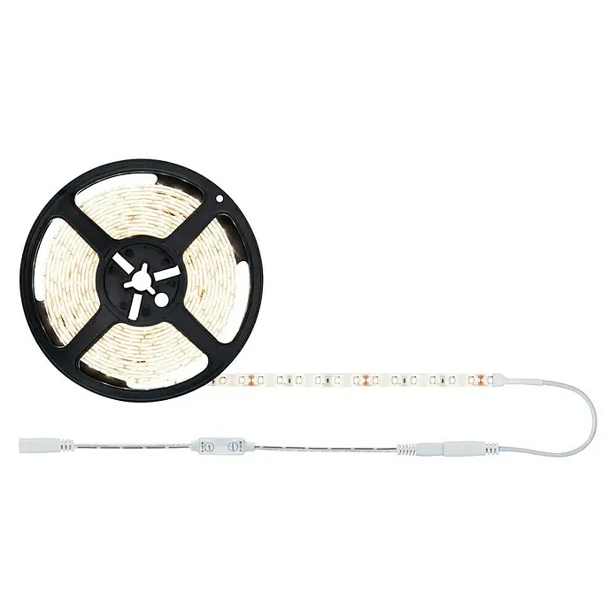 Paulmann Tira LED Set básico - Largo: 5 m, Color de luz: Blanco cálido, 50 W, 5.500 lm, 24 V - Tira LED: Un rollo de tira LED flexible con conector y controlador para una iluminación interior versátil.