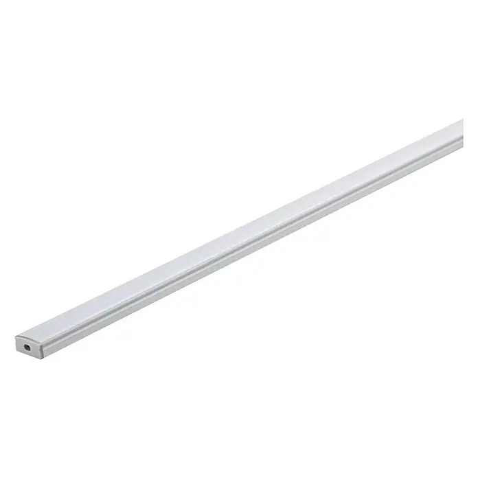 Paulmann Profil Diffusor - Länge: 100 cm, Aluminium - Ein einzelner LED-Lichtkanal, schmal und weiß, wird diagonal vor einem neutralen schwarzen Hintergrund dargestellt. Ideal für moderne Beleuchtungslösungen.