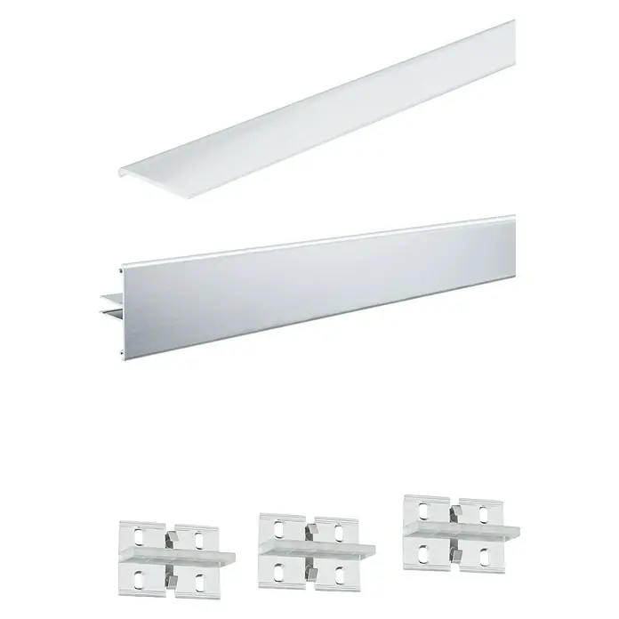 Paulmann Profil Duo - Länge: 200 cm, Aluminium - Nahaufnahme eines LED-Profils mit Abdeckung und Befestigungsclips. Das Profil ist silbern und die Abdeckung ist weiß.