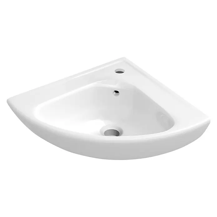 Villeroy & Boch O.novo Eckwaschbecken Compact - 55 x 45 cm, Mit schmutzabweisender Glasur, Hahnloch: Mitte, Mit Überlauf, Weiß - Elegantes, weißes Eckwaschbecken für das Badezimmer. Das Waschbecken verfügt über ein modernes Design und ist ideal für kleine Räume.