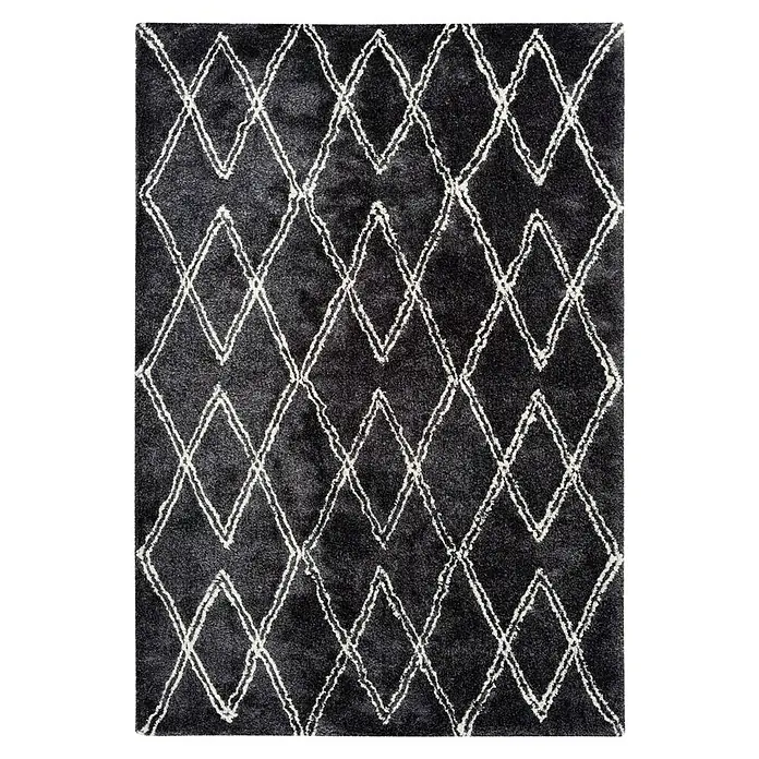 Kayoom Hochflorteppich Orlando 325 - Anthrazit, 150 x 80 cm - Der graue Teppich mit dem geometrischen Rautenmuster bringt einen Hauch von modernem Design in jeden Raum und sorgt für Komfort.