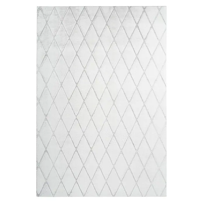 Kayoom Hochflorteppich Vivica 225 - Weiß/Blau, 230 x 160 cm - Weiße Dekorplatte mit Rautenmuster, ideal für die Wandgestaltung. Die Platte hat eine schöne, leicht unregelmäßige Textur.