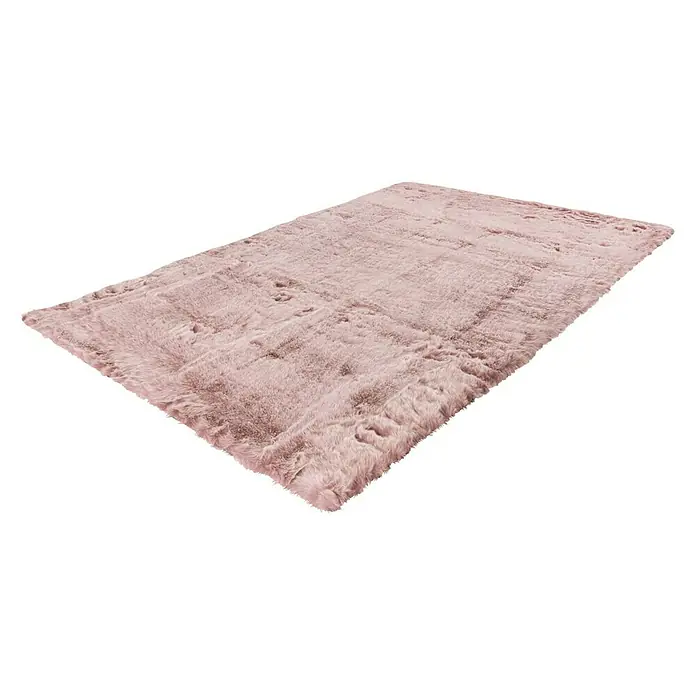 Kayoom Hochflorteppich Tender - Puderrosa, 230 x 160 cm - Ein rechteckiger, rosafarbener Teppich mit flauschiger Textur, der eine weiche und einladende Atmosphäre schafft.