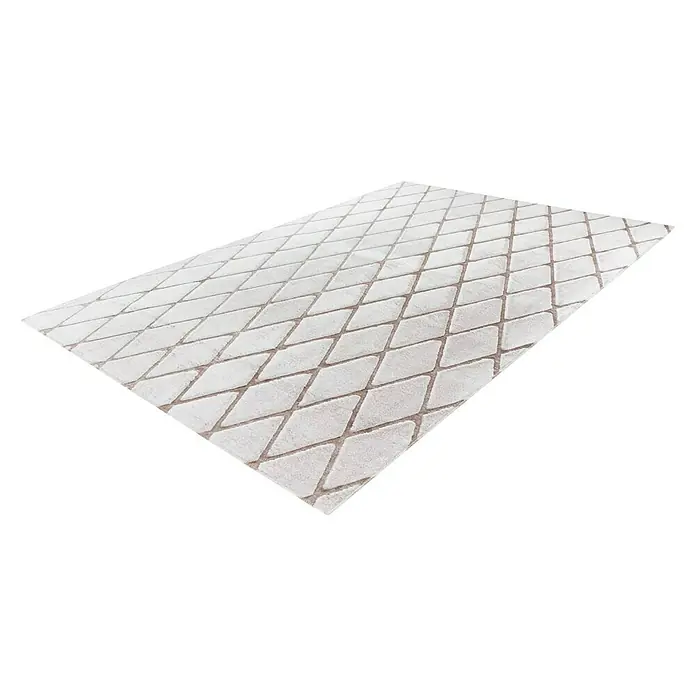 Kayoom Hochflorteppich Vivica 225 - Taupe, 230 x 160 cm - Teppich mit einem rautenförmigen Muster in Beige und Grau. Ein dekoratives Element, das Wärme und Stil in jeden Raum bringt.