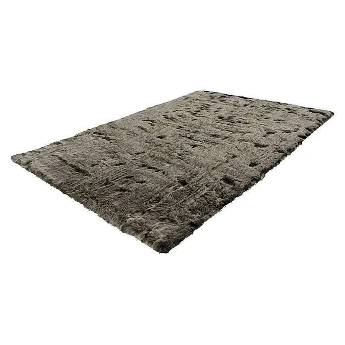 Kayoom Hochflorteppich Tender - Grün, 170 x 120 cm - Grauer, rechteckiger, zotteliger Teppich auf schwarzem Hintergrund für eine warme und einladende Atmosphäre.