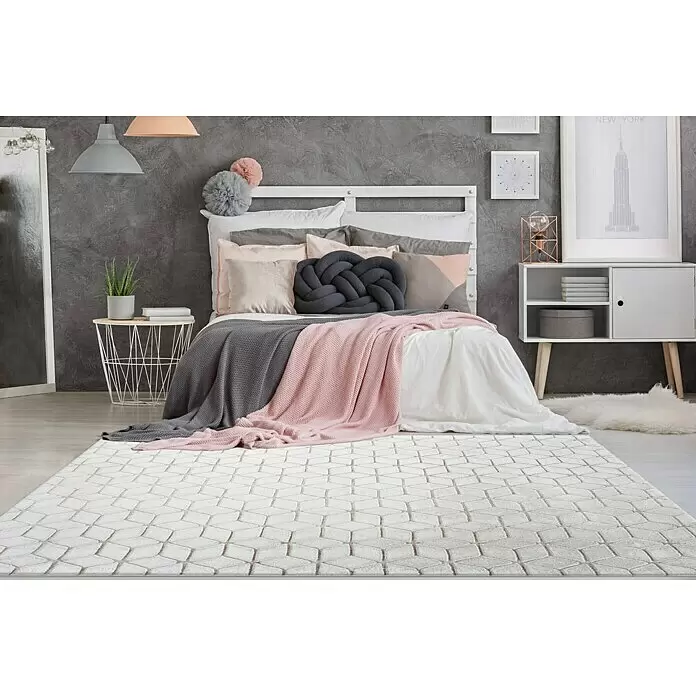 Kayoom Hochflorteppich Vivica 125 - Weiß/Taupe, 160 x 120 cm - Stimmungsaufnahme