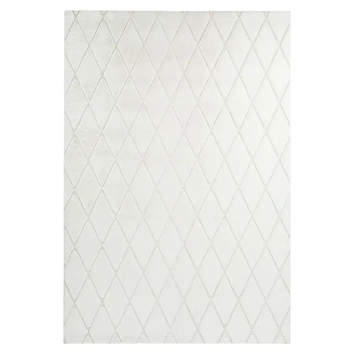 Kayoom Hochflorteppich Vivica 225 - Weiß/Creme, 230 x 160 cm - Weißer Teppich mit einem subtilen Rautenmuster, der eine elegante und ruhige Atmosphäre in jeden Raum bringt. Ein stilvolles Accessoire für Ihr Zuhause.