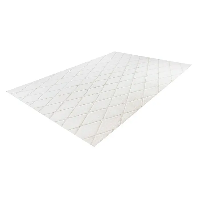 Kayoom Hochflorteppich Vivica 225 - Weiß/Creme, 230 x 160 cm - Ein quadratisches, weißes Steppkissen mit einem attraktiven Rautenmuster, das Komfort und eine stilvolle Note verspricht. Ideal für entspannte Stunden.