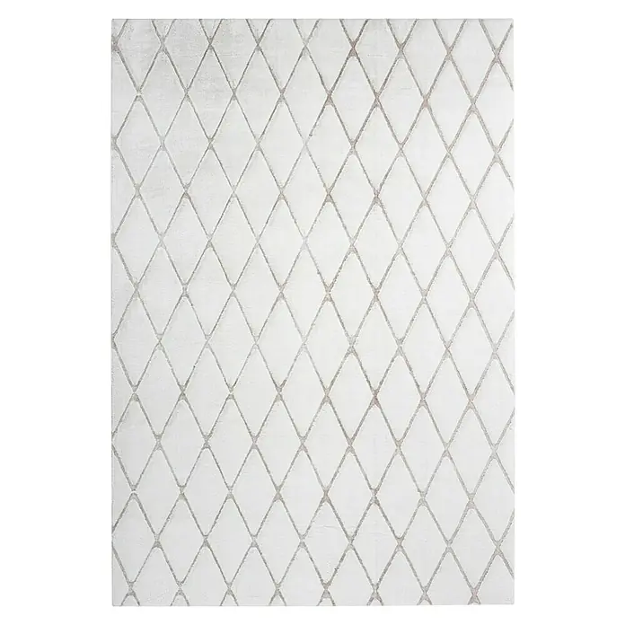 Kayoom Hochflorteppich Vivica 225 - Weiß/Rosé, 230 x 160 cm - Dieser weiche Teppich in Weiß und Grau mit Rautenmuster verleiht jedem Raum eine elegante Note. Ein stilvolles und gemütliches Wohnaccessoire.