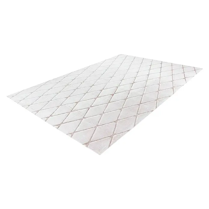 Kayoom Hochflorteppich Vivica 225 - Weiß/Rosé, 230 x 160 cm - Ein stilvoller Teppich mit einem eleganten Rautenmuster, ideal für jeden Raum, der eine moderne Note benötigt.