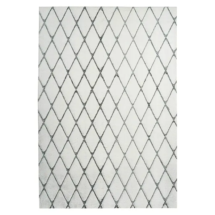 Kayoom Hochflorteppich Vivica 225 - Weiß/Anthrazit, 230 x 160 cm - Ein weißer Teppich mit einem grauen Rautenmuster für ein stilvolles und modernes Ambiente in Ihrem Zuhause.