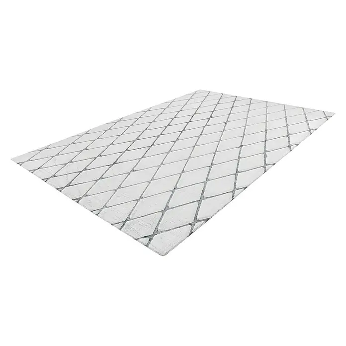 Kayoom Hochflorteppich Vivica 225 - Weiß/Anthrazit, 230 x 160 cm - Ein stilvoller Teppich mit Rautenmuster in Grau und Weiß. Der Teppich verleiht jedem Raum eine moderne und elegante Note und sorgt für Gemütlichkeit.