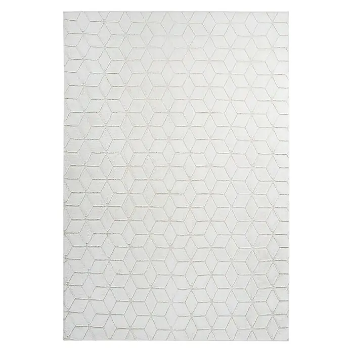 Kayoom Hochflorteppich Vivica 125 - Weiß/Creme, 160 x 120 cm - Elegante, weiße Teppich mit modernem, geometrischem Muster, ideal für stilvolle Wohnräume. Der Teppich verleiht jedem Raum ein modernes Flair.