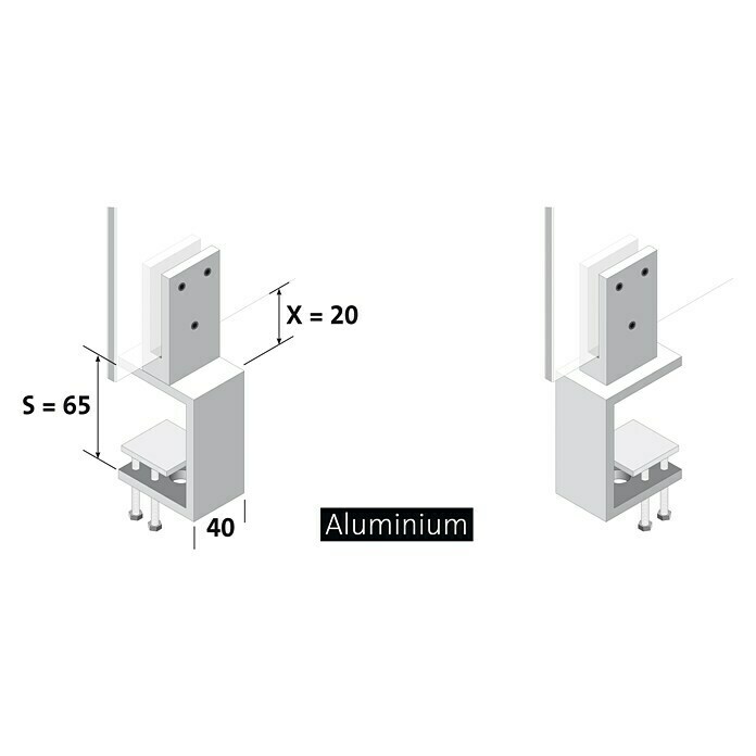 Room Plaza Klemmfuß inklusive Glashalter80 x 40 mm, Spannweite: 65 mm, Silber, Passend für: Room Plaza Hygieneschutzglas Unknown