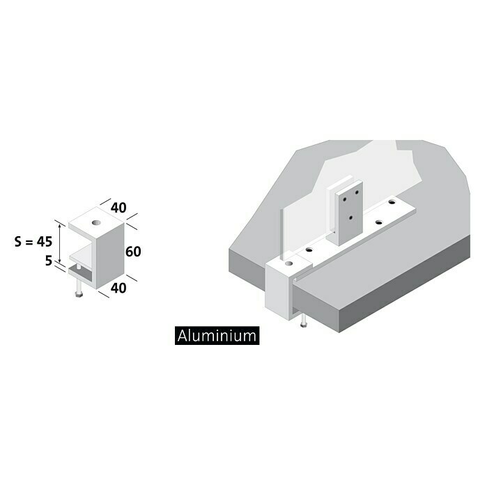 Room Plaza Klemmfuß (60 x 40 mm, Spannweite: 45 mm, Silber, Passend für: Room Plaza Hygieneschutzglas)