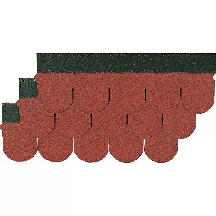 Bitumenschindel - Rot, Anwendungsfläche: 2 m², Bitumen - Roter Biberschwanz-Dachschindel mit dunkler granularer Oberseite.